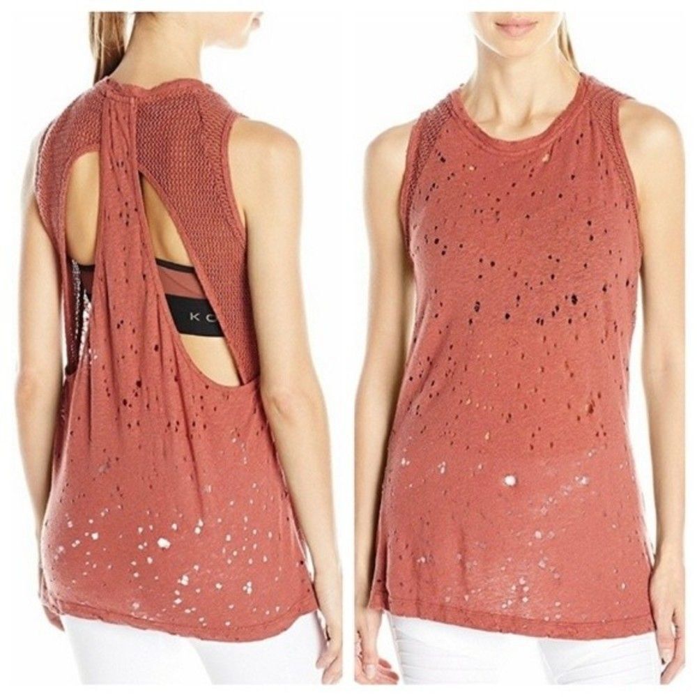 Koral sandstone distressed open back tank top new without tags large 22G